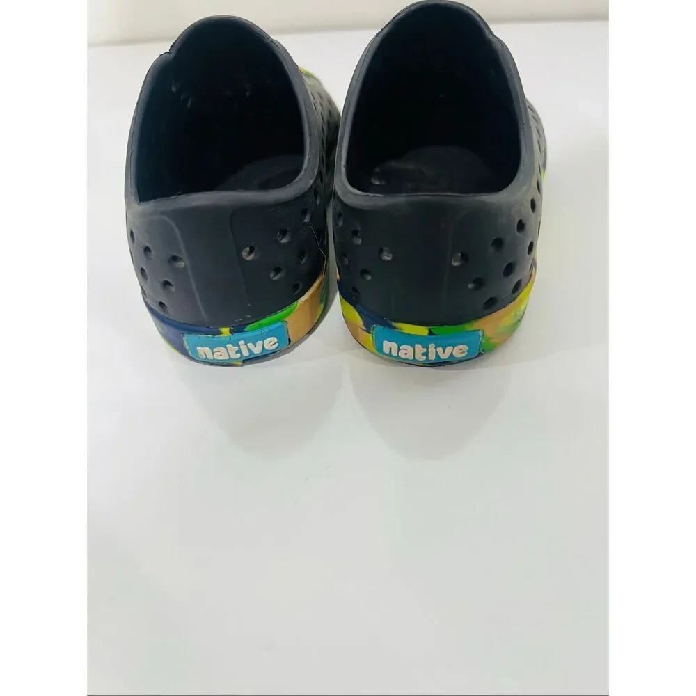 Native Jefferson Marbled Kids Shoes Jiffy Black/Grasshopper Green/Marble C8 Chil